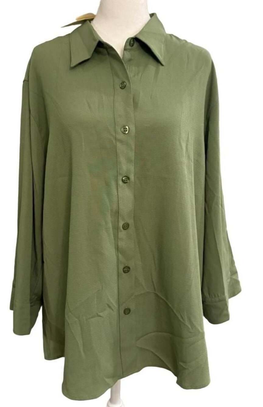 CJ Banks Green Long Sleeve Tunic Blouse Button Down Shirt Plus Size 16/18W 1X - Picture 1 of 7